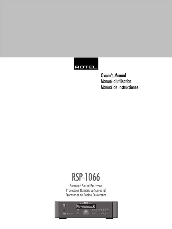 Guide utilisation ROTEL RSP-1066  de la marque ROTEL