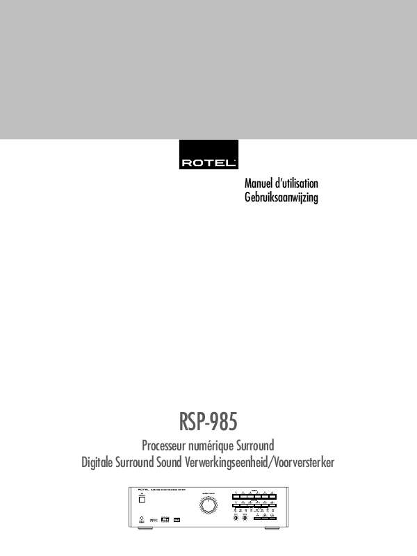 Guide utilisation ROTEL RSP-985  de la marque ROTEL