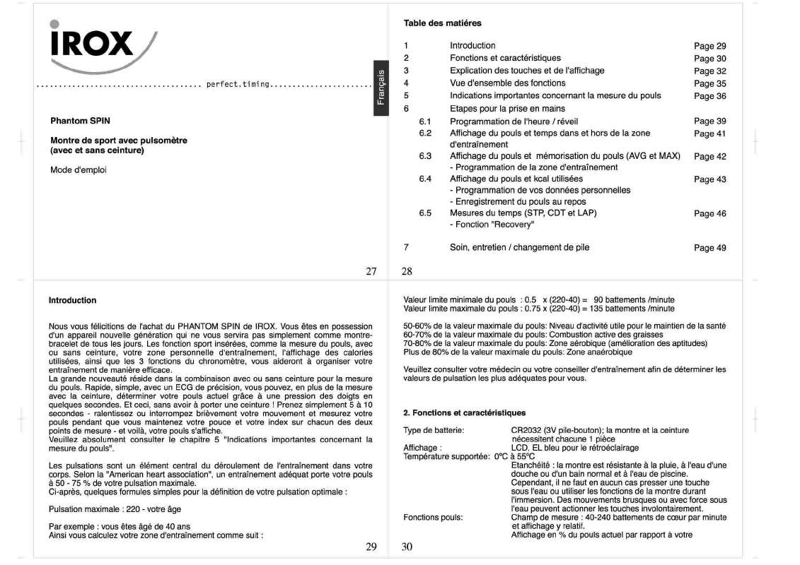 Guide utilisation  IROX PHANTOM SPIN  de la marque IROX