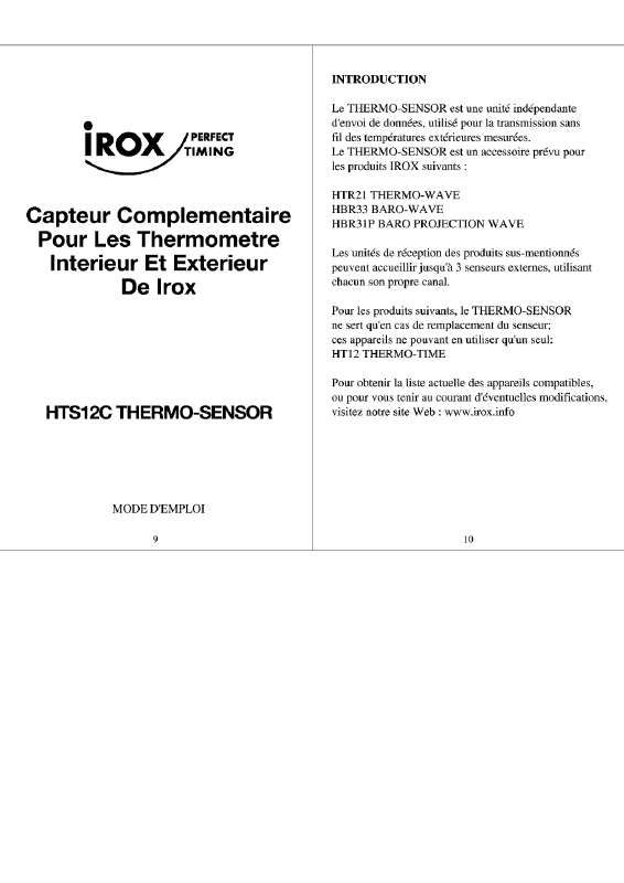 Guide utilisation  IROX SENSOR  de la marque IROX