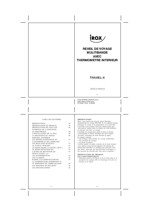 Guide utilisation  IROX TRAVEL X  de la marque IROX