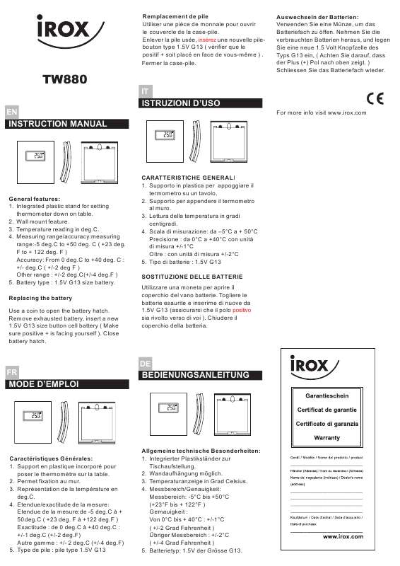 Guide utilisation  IROX TW880  de la marque IROX