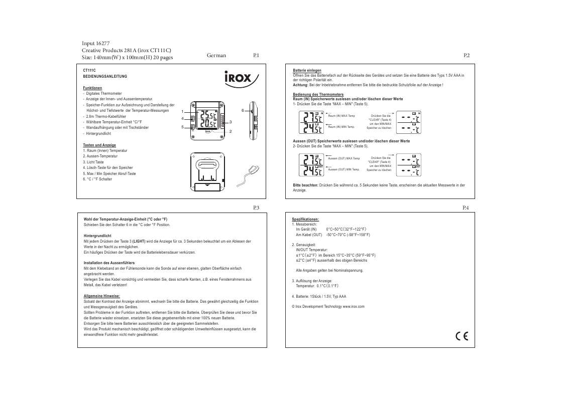 Guide utilisation  IROX CT111C  de la marque IROX
