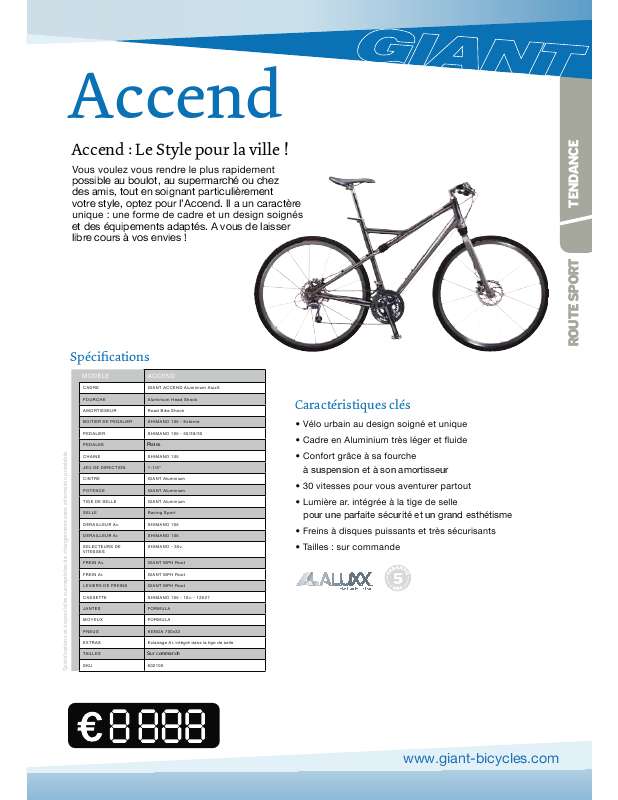 Guide utilisation  GIANT BICYCLES ACCEND  de la marque GIANT BICYCLES
