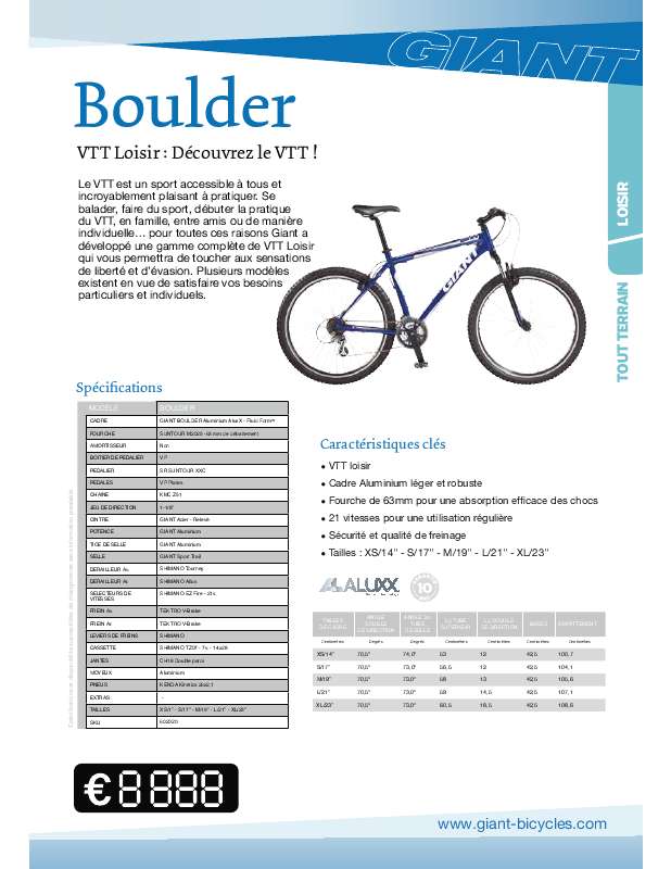 Guide utilisation  GIANT BICYCLES BOULDER  de la marque GIANT BICYCLES