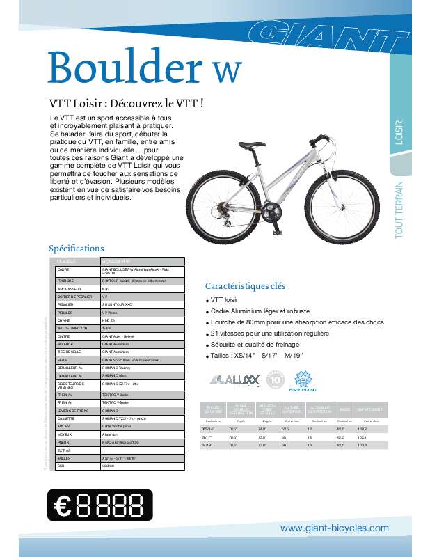 Guide utilisation  GIANT BICYCLES BOULDER W  de la marque GIANT BICYCLES