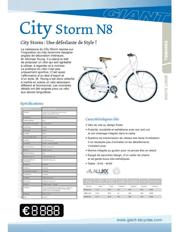 Guide utilisation  GIANT BICYCLES CITY STORM N8  de la marque GIANT BICYCLES