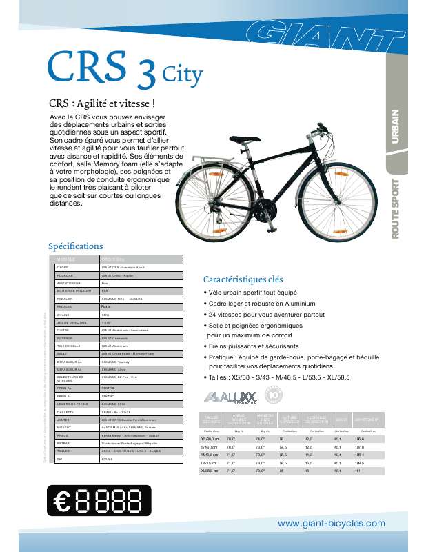 Guide utilisation  GIANT BICYCLES CRS 3 CITY  de la marque GIANT BICYCLES