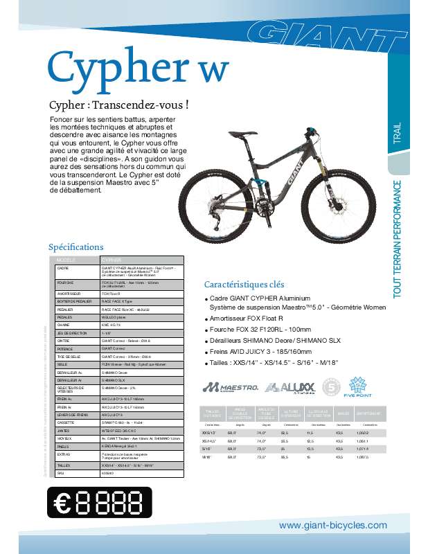 Guide utilisation  GIANT BICYCLES CYPHER W  de la marque GIANT BICYCLES