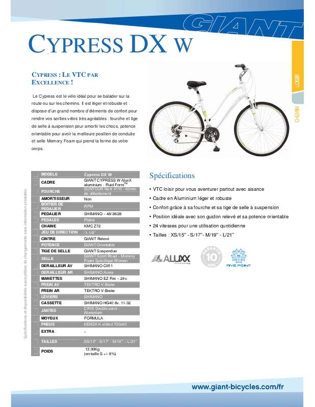 Guide utilisation  GIANT BICYCLES CYPRESS DX W  de la marque GIANT BICYCLES