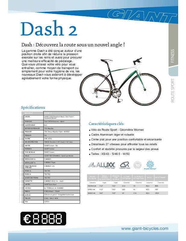 Guide utilisation  GIANT BICYCLES DASH 2  de la marque GIANT BICYCLES