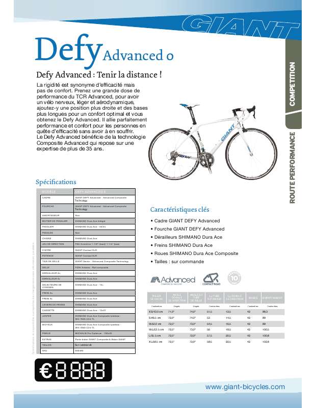 Guide utilisation  GIANT BICYCLES DEFY ADVANCED 0  de la marque GIANT BICYCLES