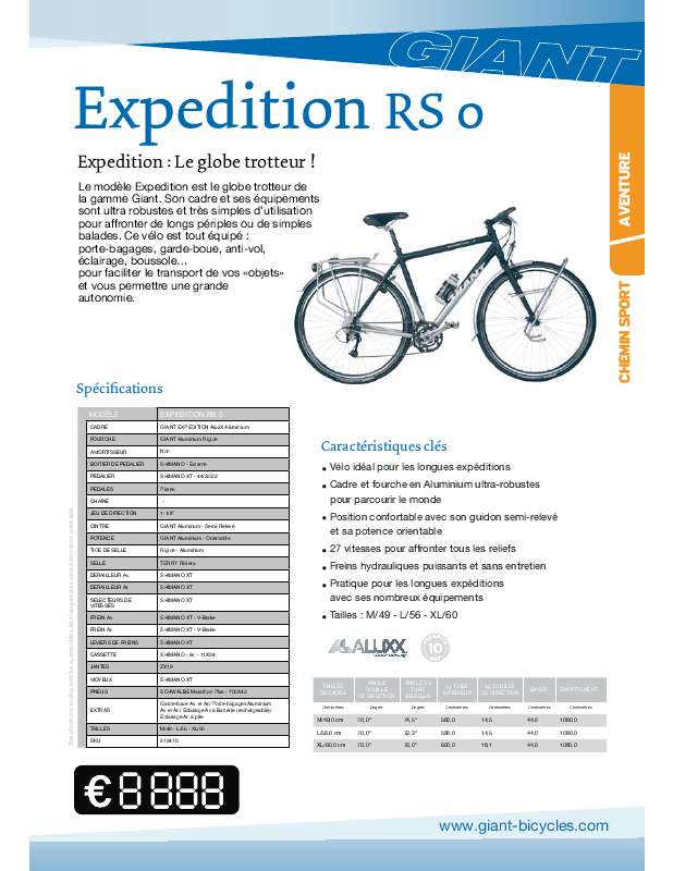 Guide utilisation  GIANT BICYCLES EXPEDITION RS 0  de la marque GIANT BICYCLES
