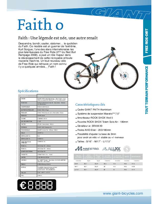 Guide utilisation  GIANT BICYCLES FAITH 0  de la marque GIANT BICYCLES