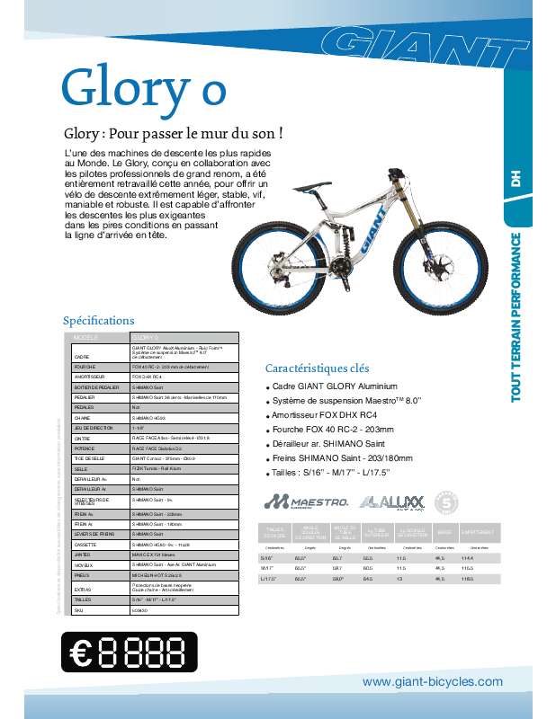 Guide utilisation  GIANT BICYCLES GLORY 0  de la marque GIANT BICYCLES