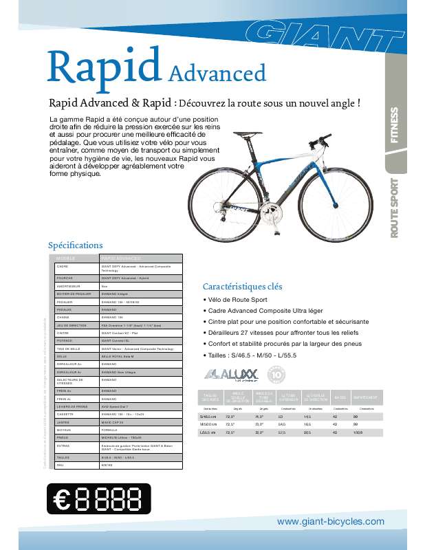 Guide utilisation  GIANT BICYCLES RAPID ADVANCED  de la marque GIANT BICYCLES