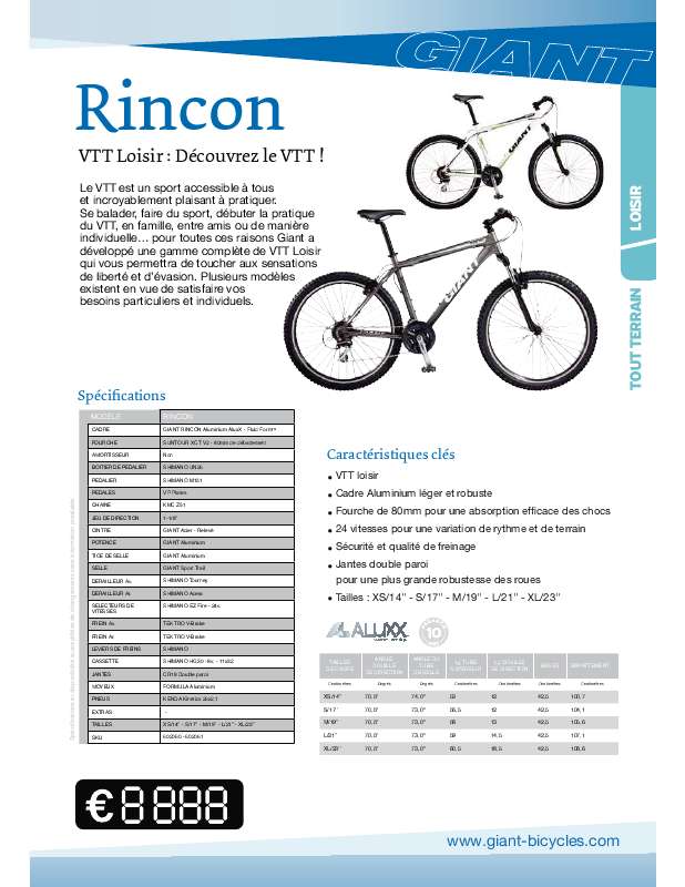 Guide utilisation  GIANT BICYCLES RINCON  de la marque GIANT BICYCLES