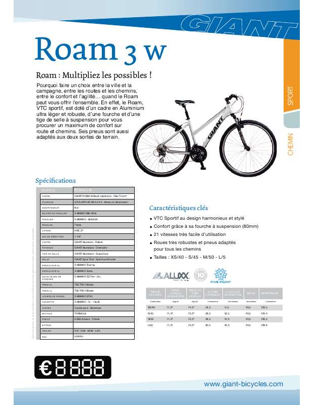 Guide utilisation  GIANT BICYCLES ROAM 3 W  de la marque GIANT BICYCLES