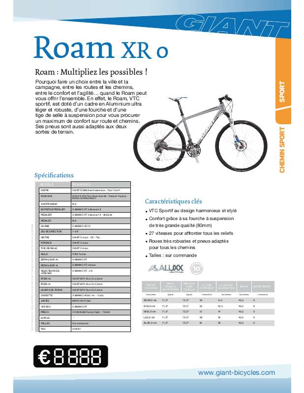 Guide utilisation  GIANT BICYCLES ROAM XR0  de la marque GIANT BICYCLES