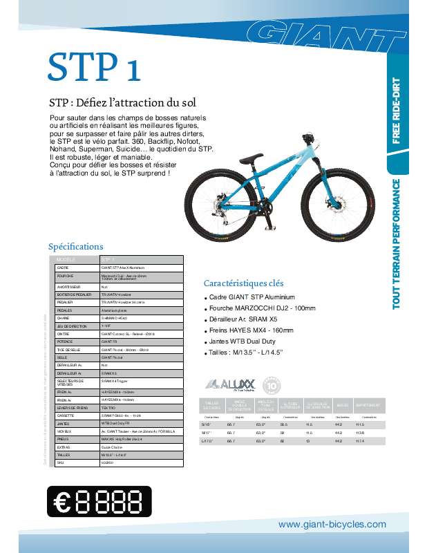 Guide utilisation  GIANT BICYCLES STP 1  de la marque GIANT BICYCLES