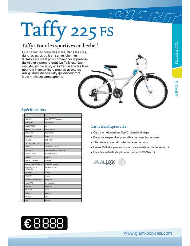 Guide utilisation  GIANT BICYCLES TAFFY 225 FS  de la marque GIANT BICYCLES