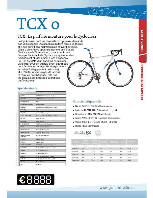 Guide utilisation  GIANT BICYCLES TCX 0  de la marque GIANT BICYCLES