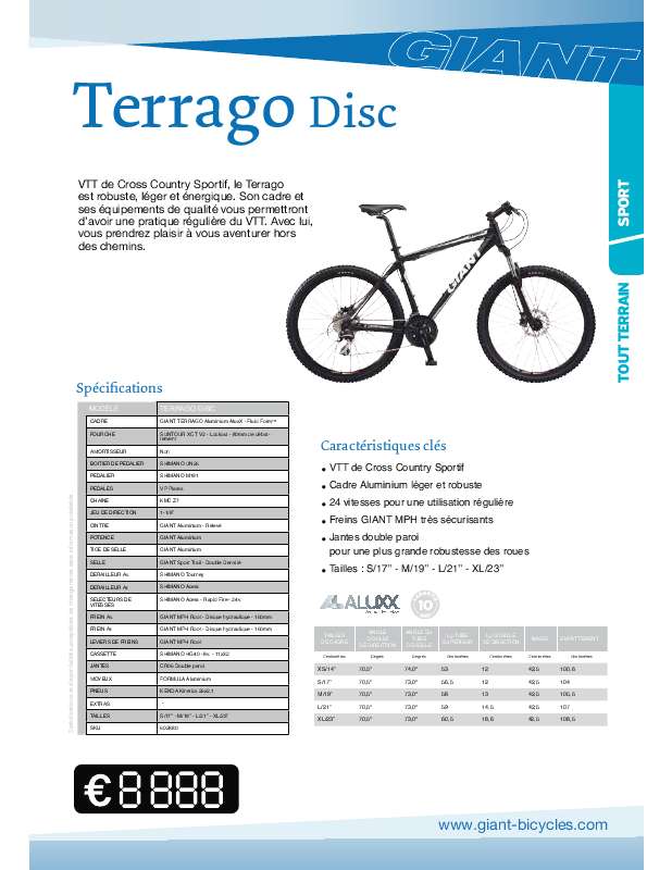 Guide utilisation  GIANT BICYCLES TERRAGO DISC  de la marque GIANT BICYCLES