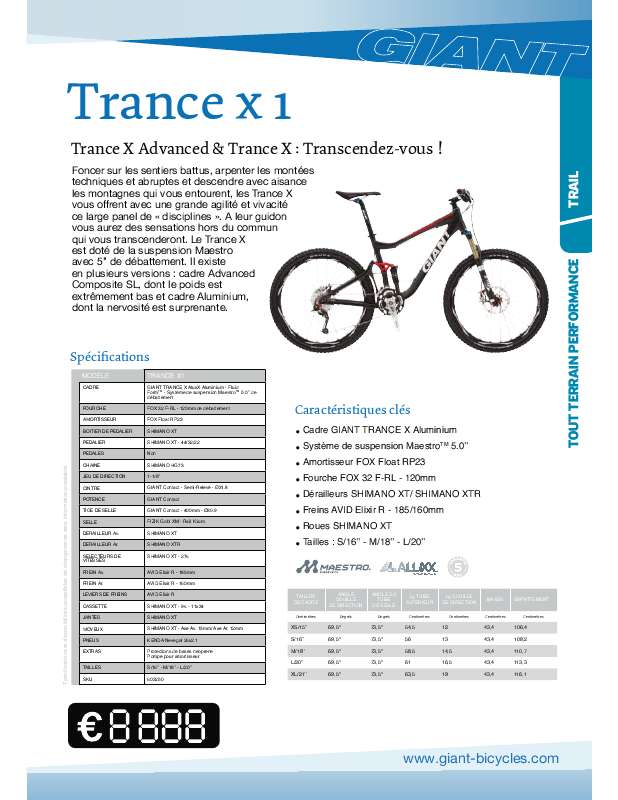 Guide utilisation  GIANT BICYCLES TRANCE X1  de la marque GIANT BICYCLES
