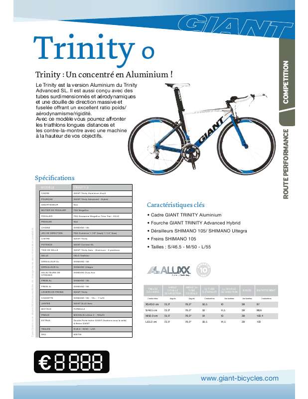 Guide utilisation  GIANT BICYCLES TRINITY 0  de la marque GIANT BICYCLES