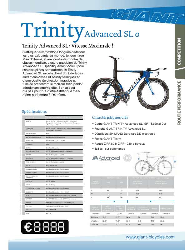 Guide utilisation  GIANT BICYCLES TRINITY ADVANCED SL 0  de la marque GIANT BICYCLES