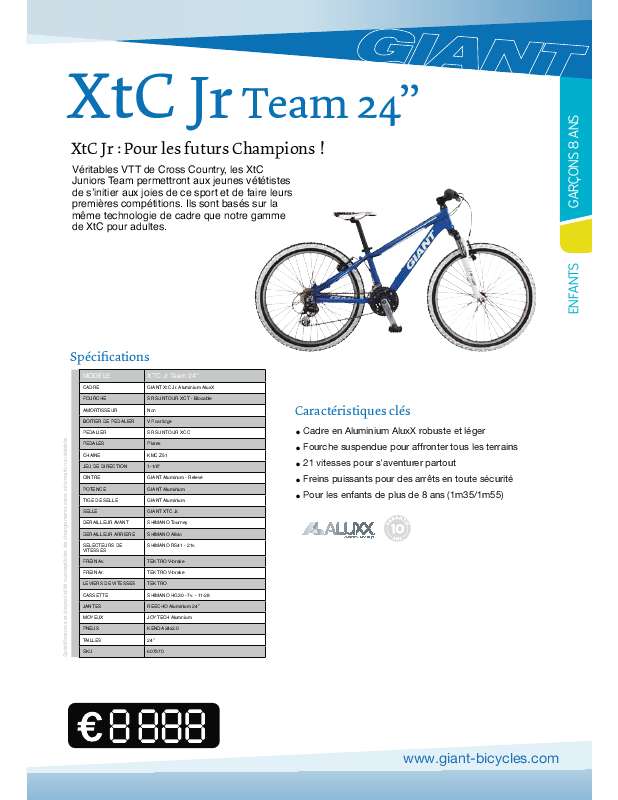 Guide utilisation  GIANT BICYCLES XTC JR TEAM 24  de la marque GIANT BICYCLES