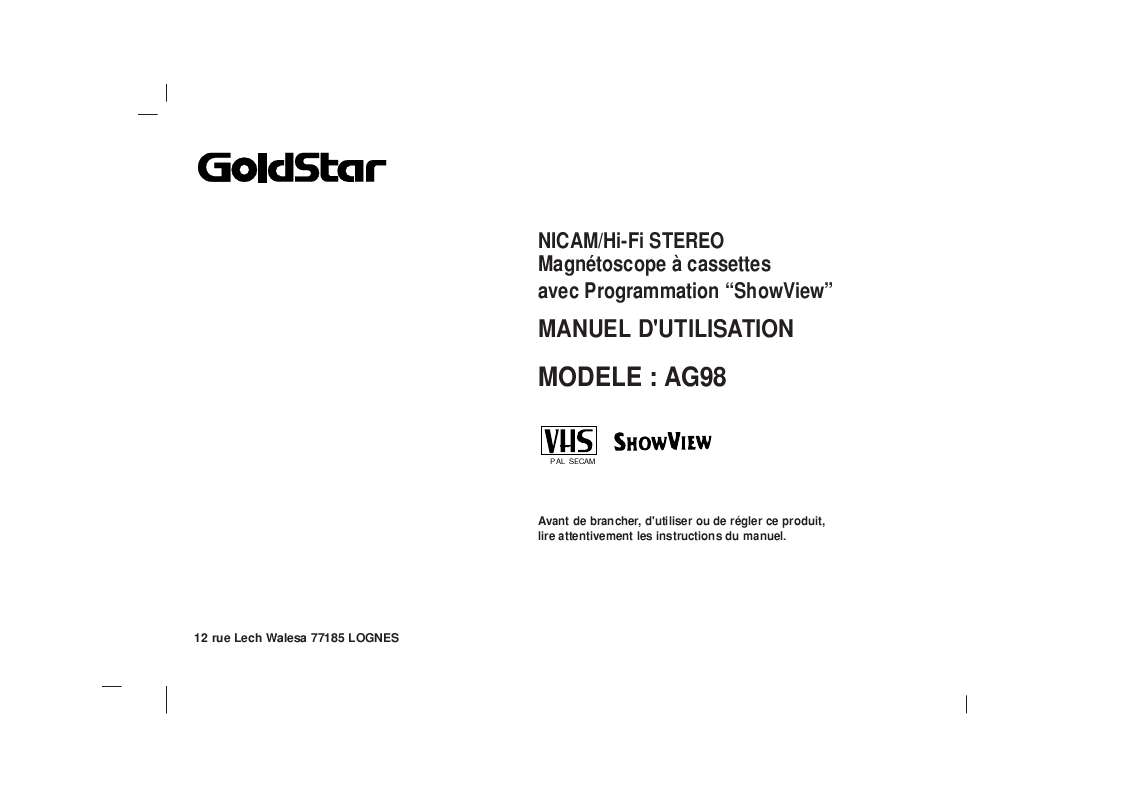 Guide utilisation GOLDSTAR AG98 de la marque GOLDSTAR