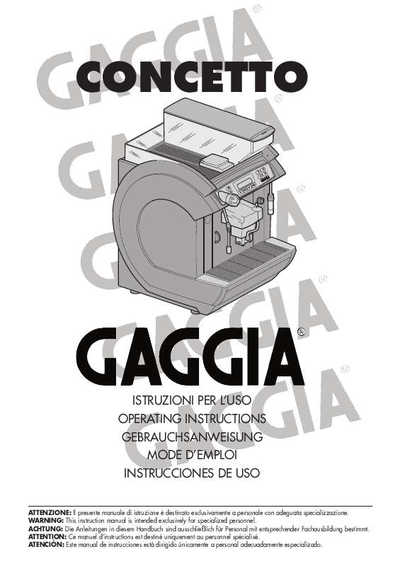 Guide utilisation GAGGIA CONCETTO de la marque GAGGIA