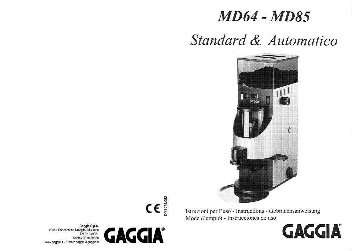 Guide utilisation GAGGIA MD85 de la marque GAGGIA