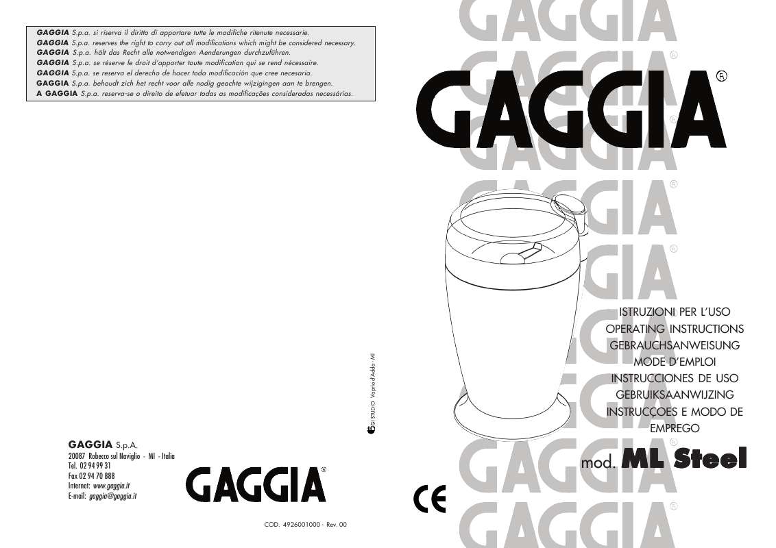 Guide utilisation GAGGIA ML STEEL de la marque GAGGIA
