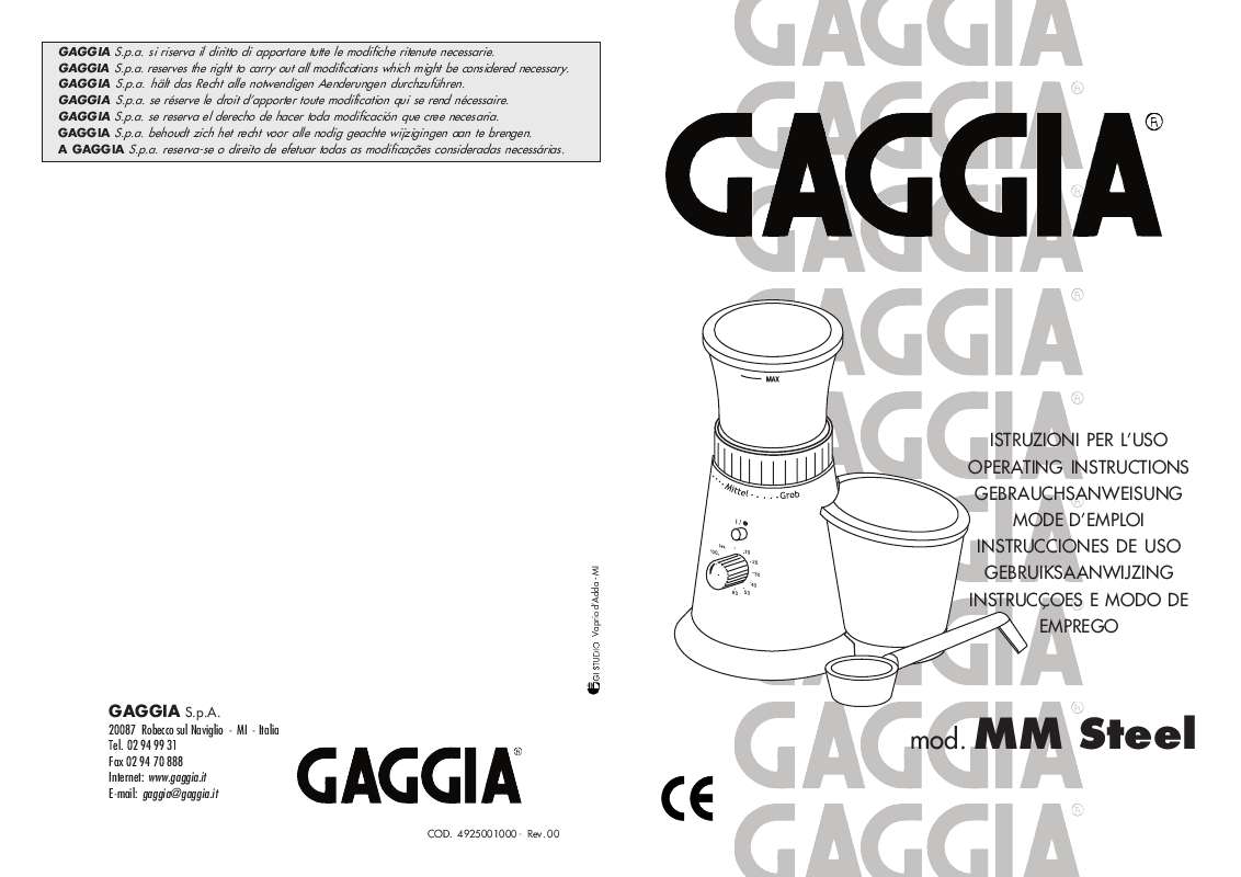 Guide utilisation GAGGIA MM STEEL de la marque GAGGIA