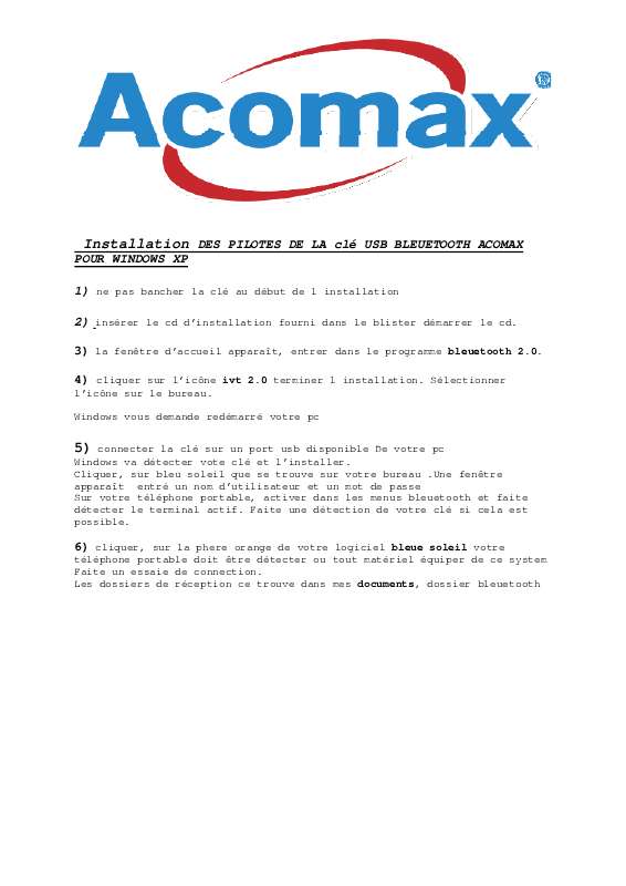 Guide utilisation  ACOMAX BLUETOOTH  de la marque ACOMAX