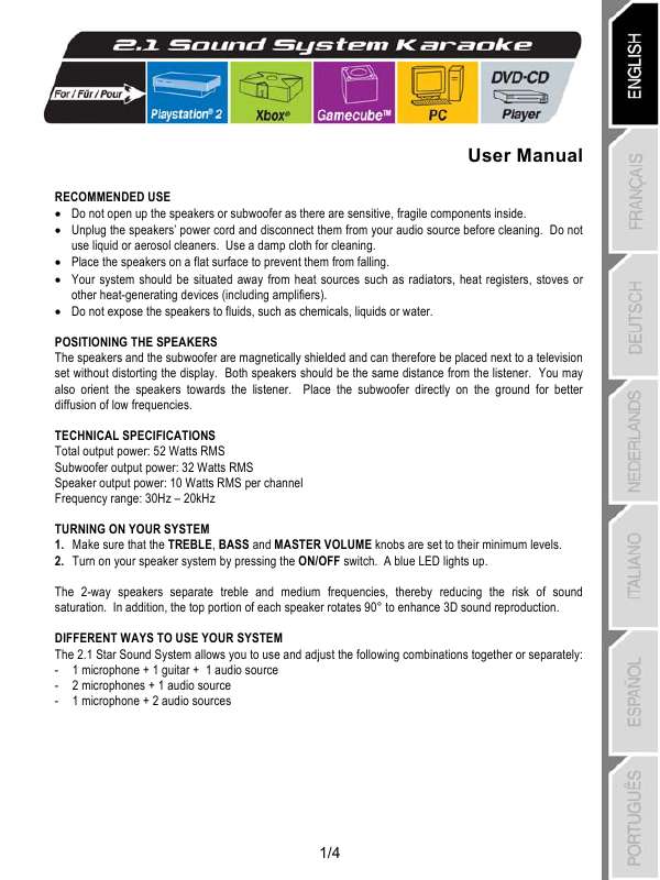 Guide utilisation  TRUSTMASTER 2.1 SOUND SYSTEM KARAOKE  de la marque TRUSTMASTER