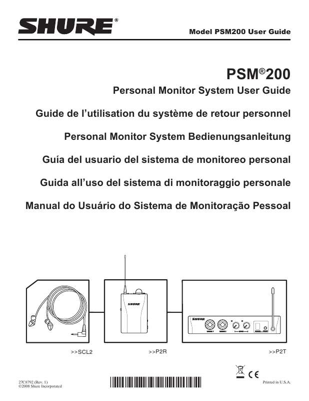 Guide utilisation SHURE PSM200  de la marque SHURE