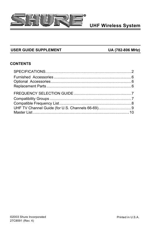 Guide utilisation SHURE UA  de la marque SHURE