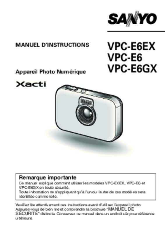 Guide utilisation  LOGICOM-SANYO XACTI VPC-E6GX  de la marque LOGICOM-SANYO