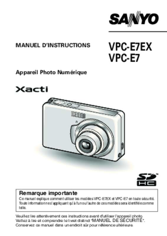 Guide utilisation  LOGICOM-SANYO XACTI VPC-E7EX  de la marque LOGICOM-SANYO