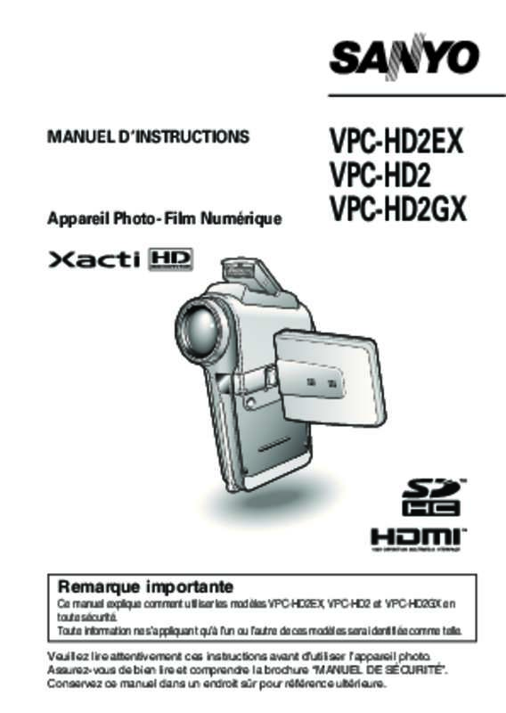 Guide utilisation  LOGICOM-SANYO XACTI VPC-HD2EX  de la marque LOGICOM-SANYO