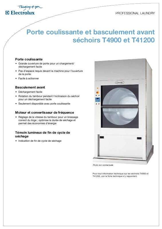 Guide utilisation  ELECTROLUX LAUNDRY SYSTEMS T41200  de la marque ELECTROLUX LAUNDRY SYSTEMS