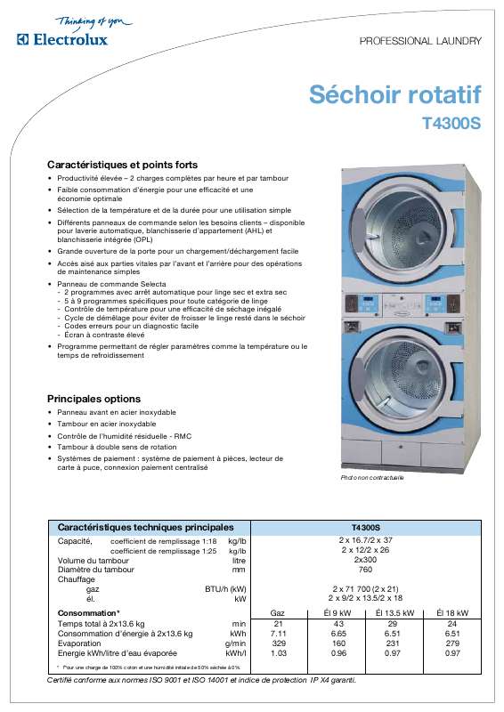 Guide utilisation  ELECTROLUX LAUNDRY SYSTEMS T4300S  de la marque ELECTROLUX LAUNDRY SYSTEMS