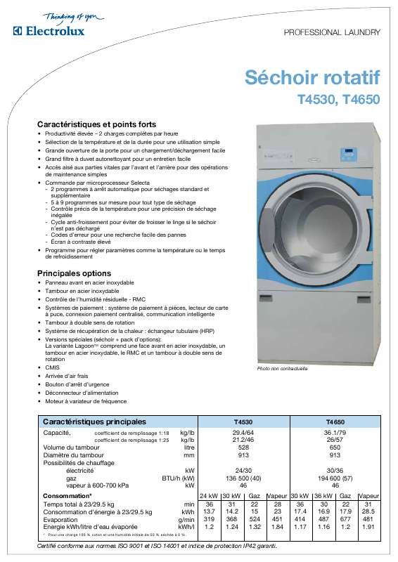 Guide utilisation  ELECTROLUX LAUNDRY SYSTEMS T4530  de la marque ELECTROLUX LAUNDRY SYSTEMS