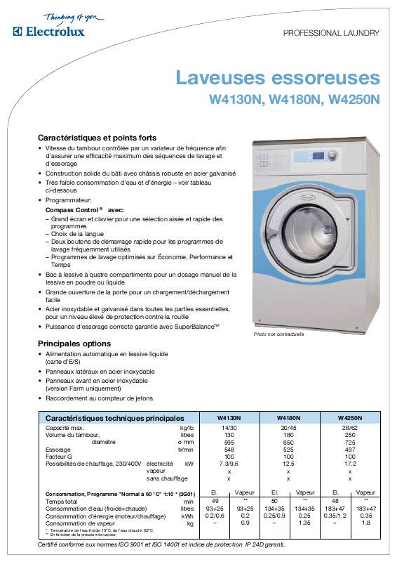 Guide utilisation  ELECTROLUX LAUNDRY SYSTEMS W4130N  de la marque ELECTROLUX LAUNDRY SYSTEMS