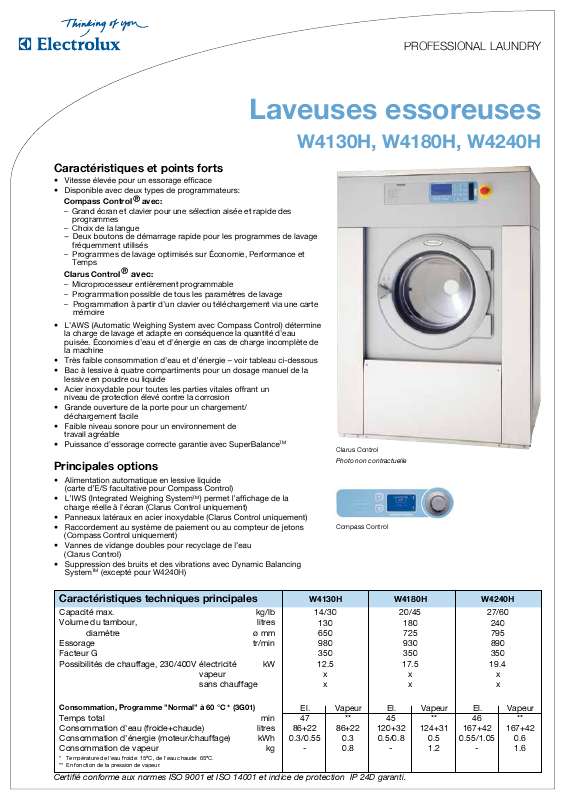 Guide utilisation  ELECTROLUX LAUNDRY SYSTEMS W4180H  de la marque ELECTROLUX LAUNDRY SYSTEMS