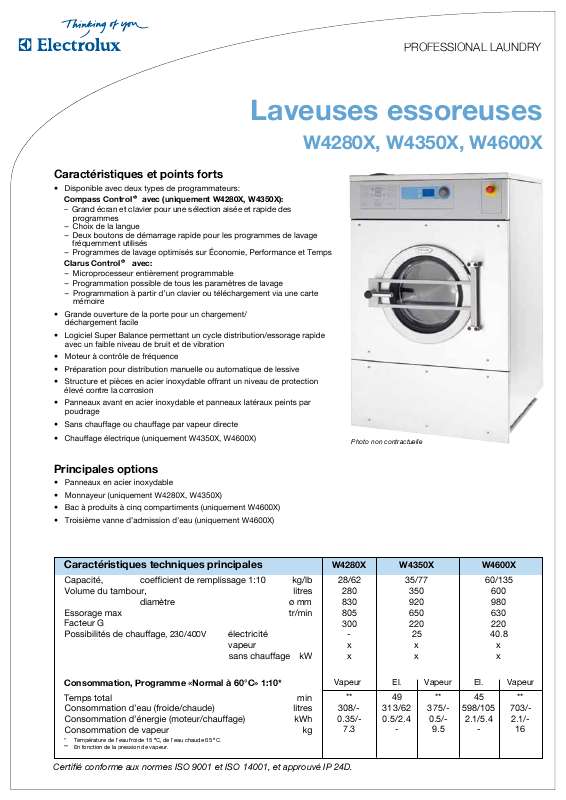 Guide utilisation  ELECTROLUX LAUNDRY SYSTEMS W4600X  de la marque ELECTROLUX LAUNDRY SYSTEMS