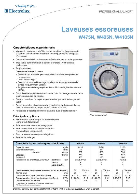 Guide utilisation  ELECTROLUX LAUNDRY SYSTEMS W475N  de la marque ELECTROLUX LAUNDRY SYSTEMS